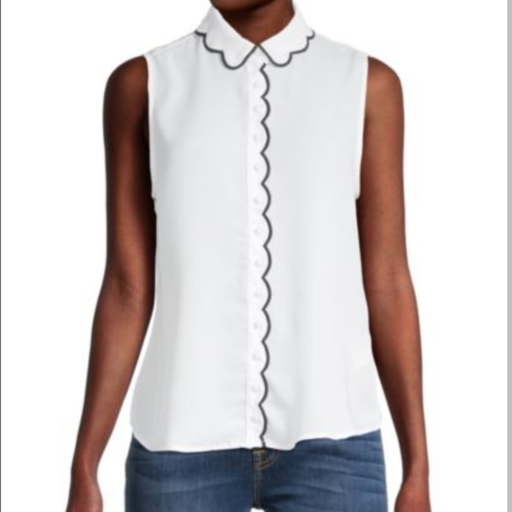 LAUNDRY BY SHELLI SEGAL Sleeveless Scalloped Blouse Size Med